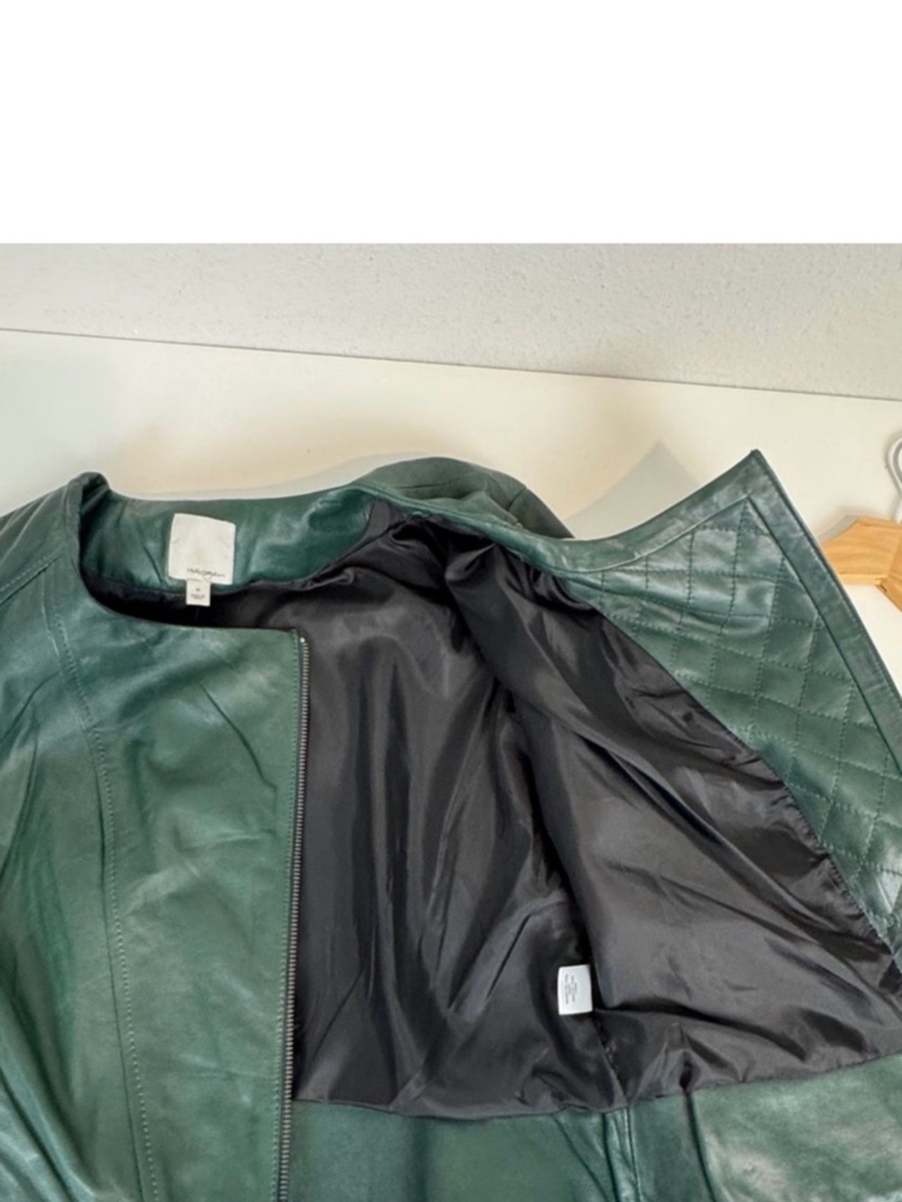 Nordstrom Halogen Quilted Green Leather Moto Jacket M - Picture 7 of 11